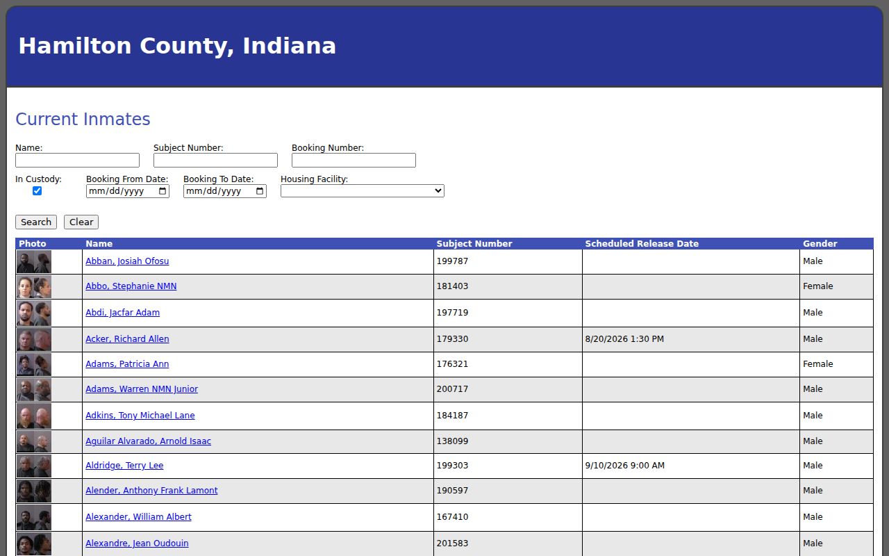 Hamilton County jail roster search with current-status limits