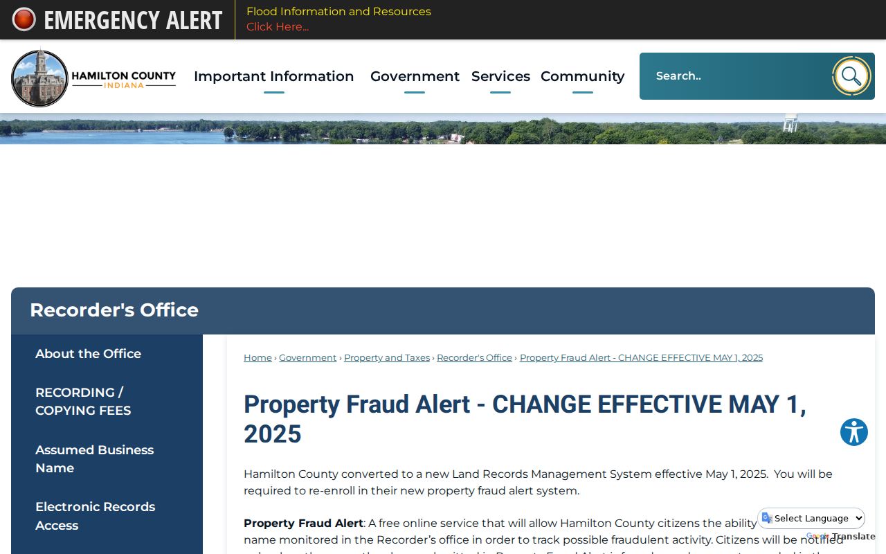 Hamilton County Property Fraud Alert information for Fishers parcels