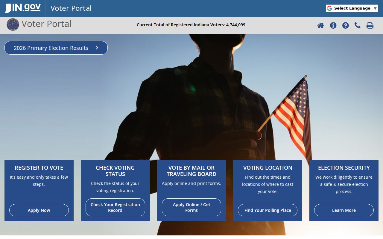 Indiana Voters form for checking a Fishers registration