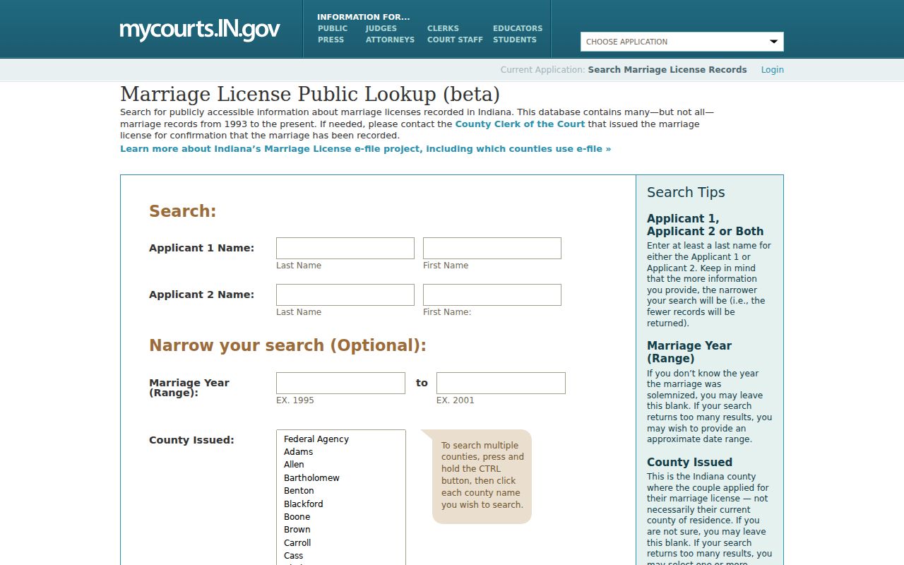 Indiana marriage license lookup for Fishers name research
